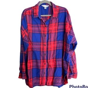 Old Navy boyfriend shirt XXL Cobalt Blue and bright red flannel EUC